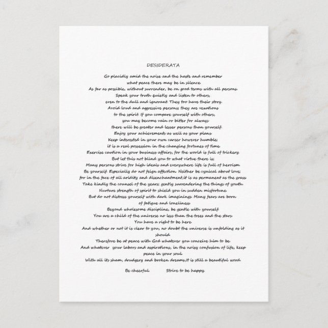 DESIDERATA MAX ERHMANN POSTKARTE (Vorderseite)