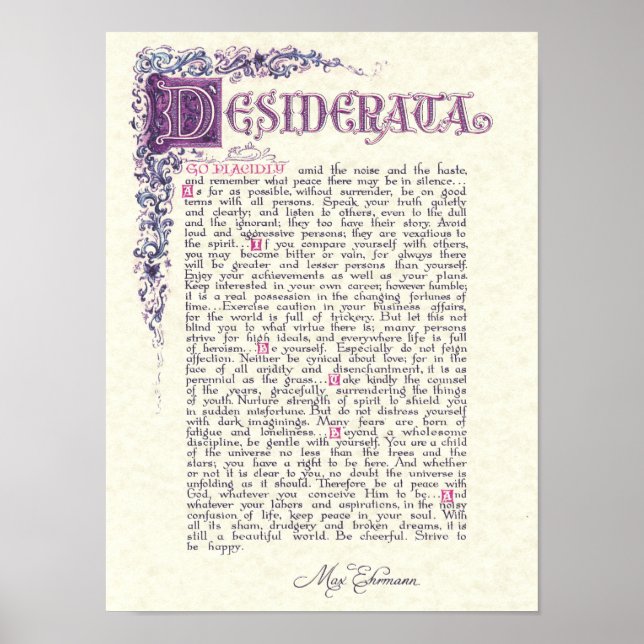DESIDERATA mit florentinischen Farben Poster (Vorne)