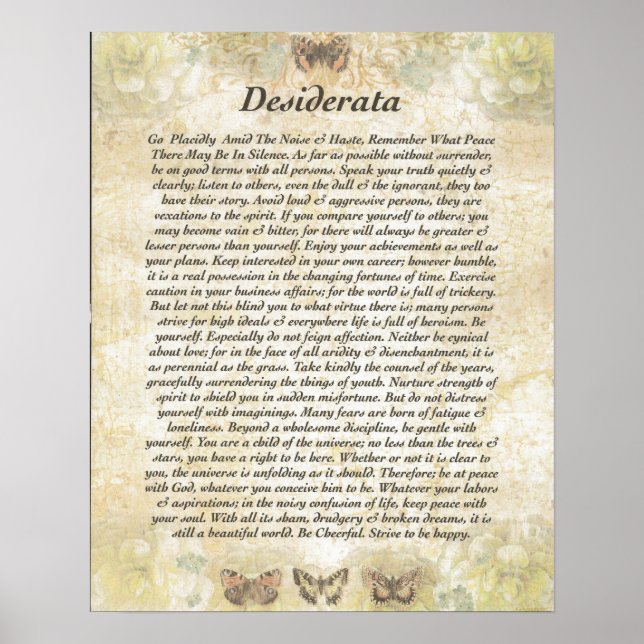 DESIDERATA mit fröhlichen Schmetterlingen Poster (Vorne)