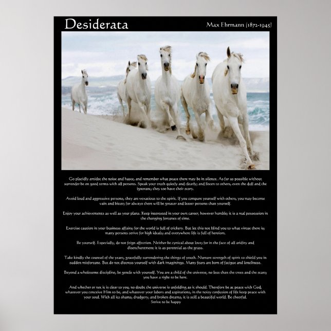 Desiderata Pferde, die auf Plers laufen Poster (Vorne)