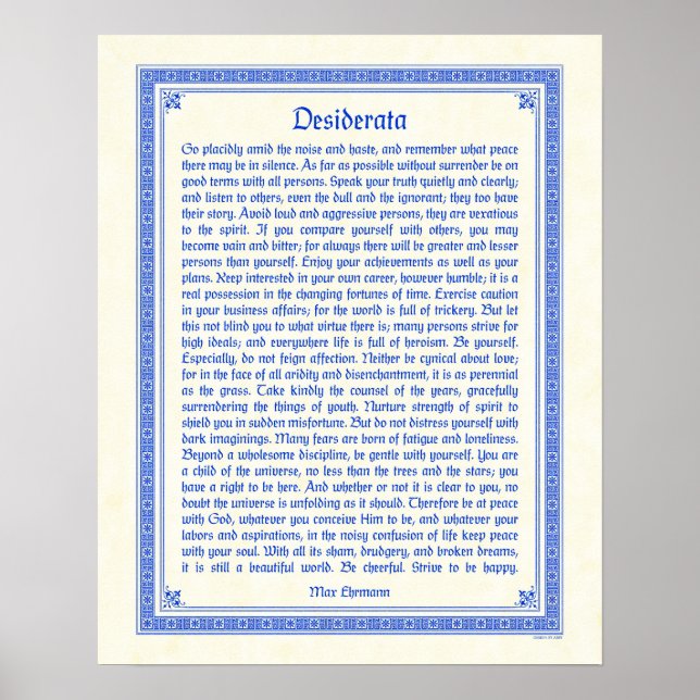 Desiderata Plakatdruck, mittelalterliches Design,  Poster (Vorne)