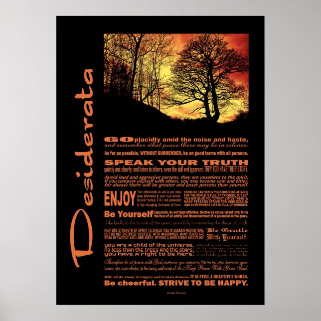Desiderata Poem Abend Sunset Tree Poster (Vorne)