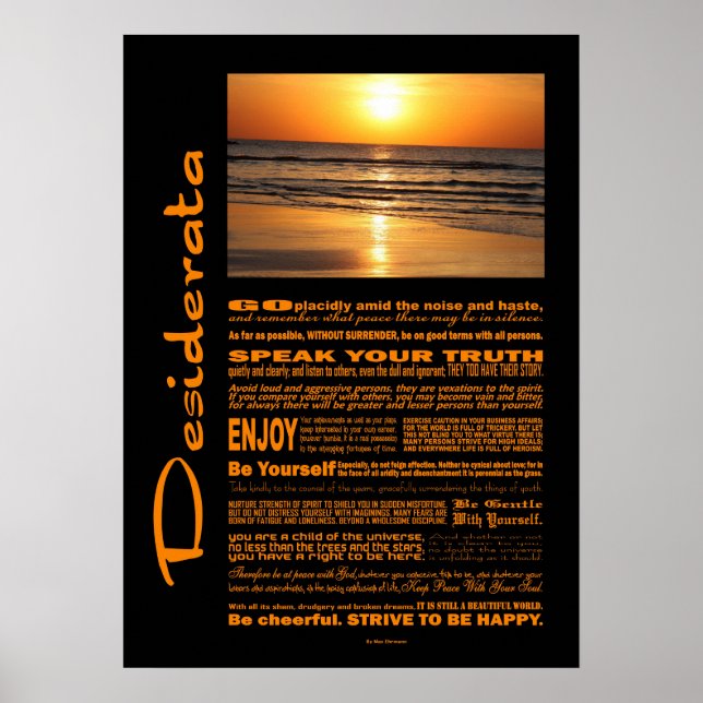 Desiderata Poem Beautiful Yellow Sunset Poster (Vorne)