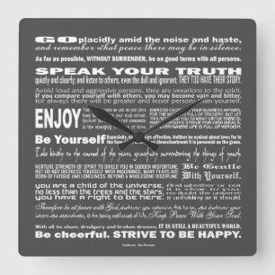 Desiderata Poem Poesy Verse Poetry (Dark Gray) Quadratische Wanduhr