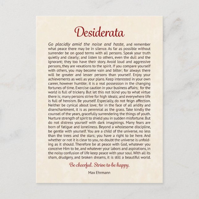 Desiderata Postcard | Desiderata Mini Art Postkarte (Vorderseite)