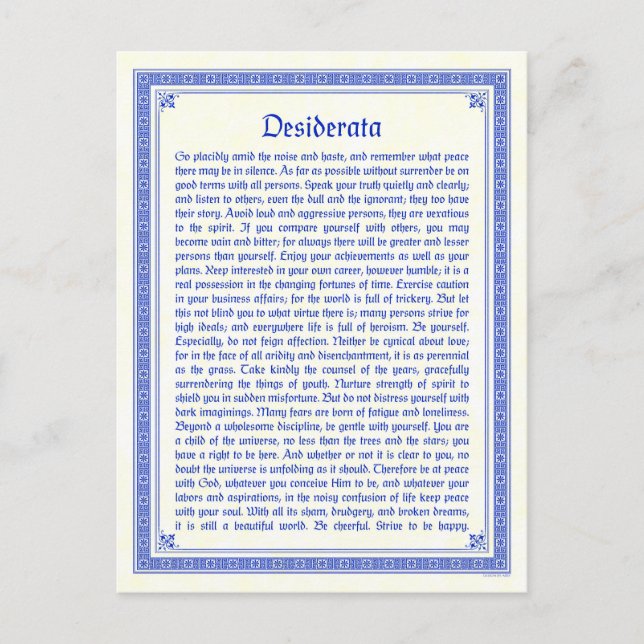 Desiderata Postcard Postkarte (Vorderseite)