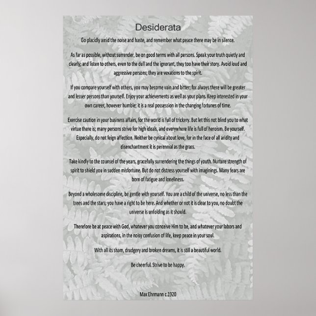 Desiderata Poster (Vorne)
