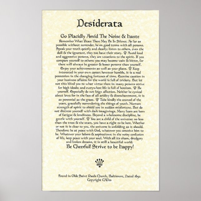 DESIDERATA-Poster-Ehrmann-11x17-Kirchenparchment Poster (Vorne)