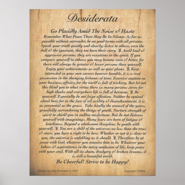 DESIDERATA Poster Max Ehrmann-Embossed Wood Plank (Vorne)