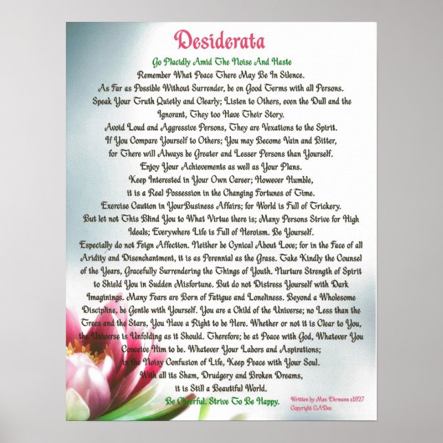 DESIDERATA Poster Max Ehrmann-Lotus Lilly Pad (Vorne)