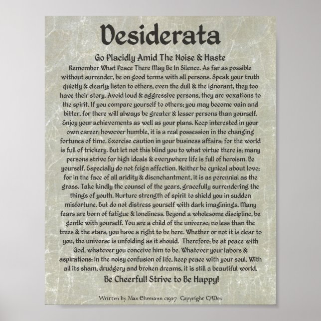 DESIDERATA Poster Max Ehrmann-Mittelalterliche Kal (Vorne)