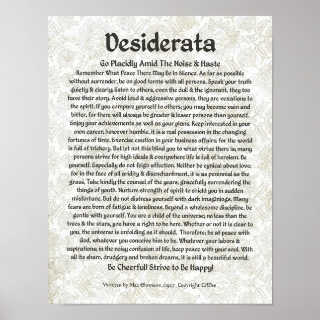 DESIDERATA Poster Max Ehrmann-Mittelalterliche Kal (Vorne)