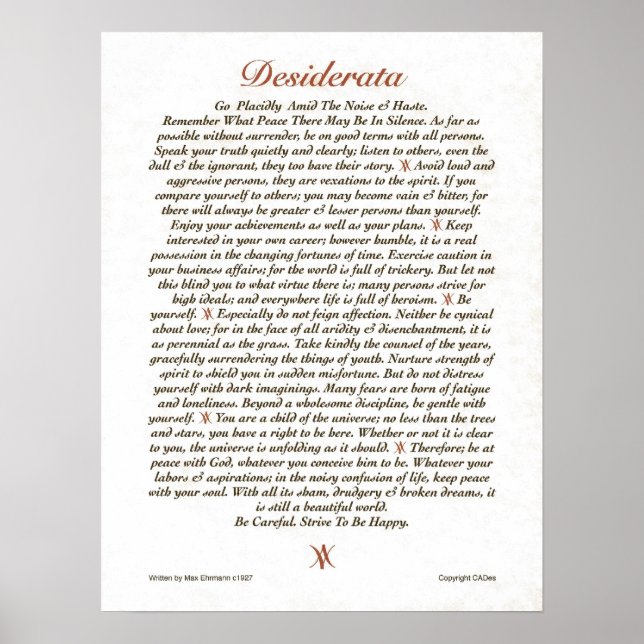 DESIDERATA Poster Max Ehrmann VIELE GRÖSSEN (Vorne)