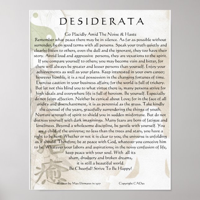 Desiderata Poster=Meditation Yoga Yin Yang Design Poster (Vorne)