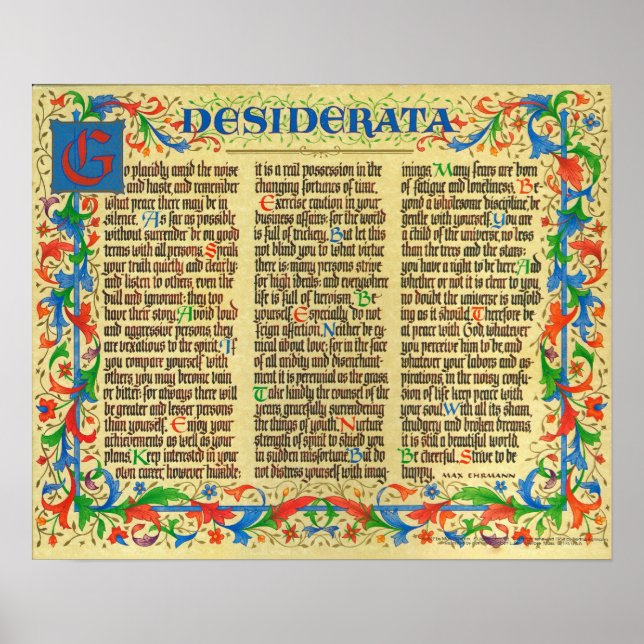 DESIDERATA-Poster von Max Ehrmann=Florentiner II Poster (Vorne)