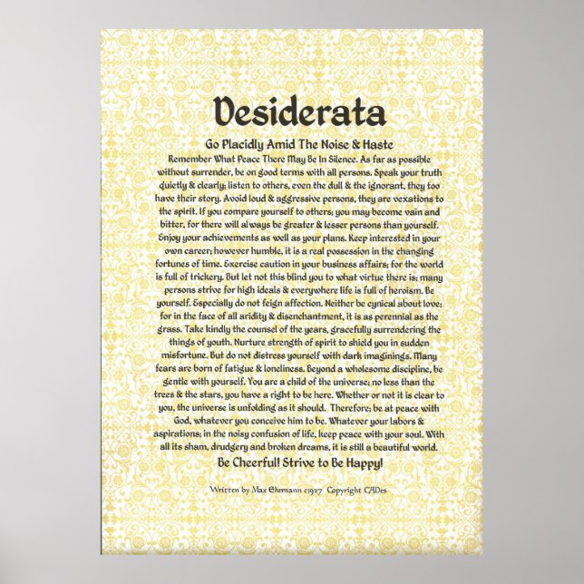 DESIDERATA-Poster von Max Ehrmann - VIELE GRÖSSEN Poster (Vorne)