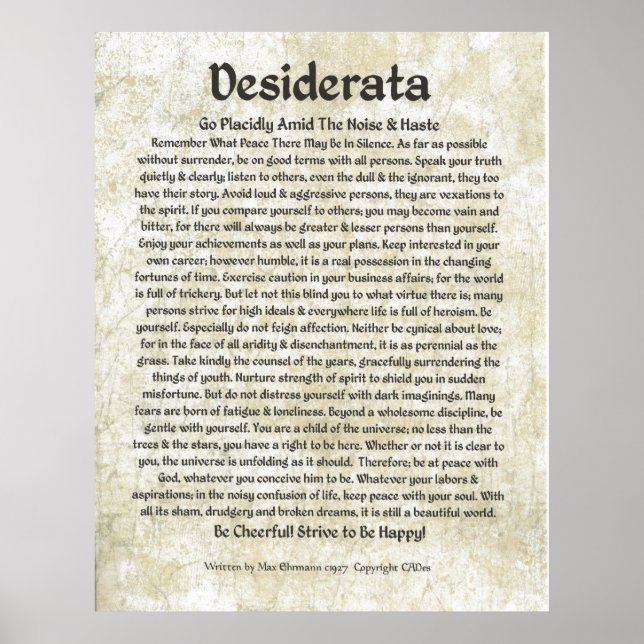 DESIDERATA-Poster von Max Ehrmann - VIELE GRÖSSEN Poster (Vorne)