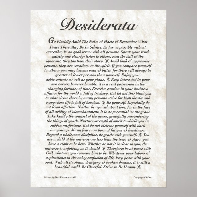 DESIDERATA-Poster von Max Ehrmann - VIELE GRÖSSEN Poster (Vorne)