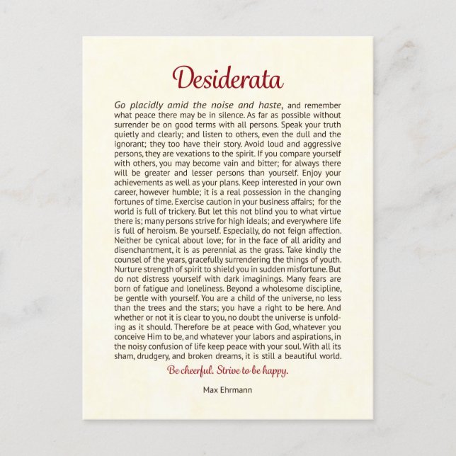 Desiderata Postkarte | Desiderata Mini Kunst (Vorderseite)