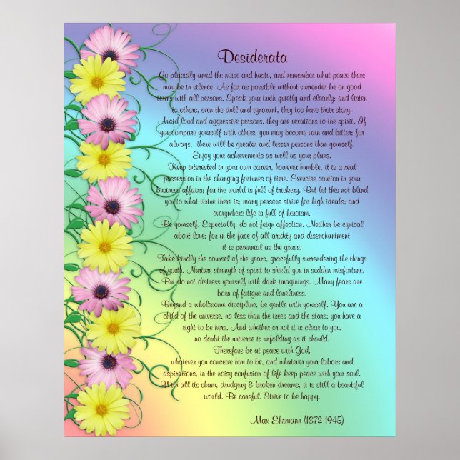 Desiderata Prosa Regenbogenfarben Poster (Vorne)