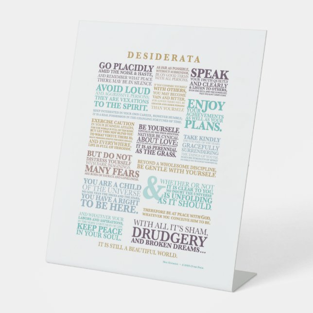 Desiderata Prose von Max Ehrmann Sockelschild (Vorderseite)