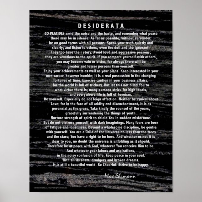 Desiderata Silver Etched auf schwarzem Marmor Poster (Vorne)