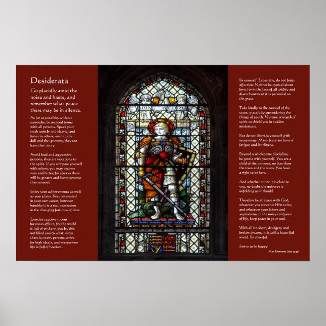 Desiderata, St George, Dragon Buntglasfenster Poster (Vorne)