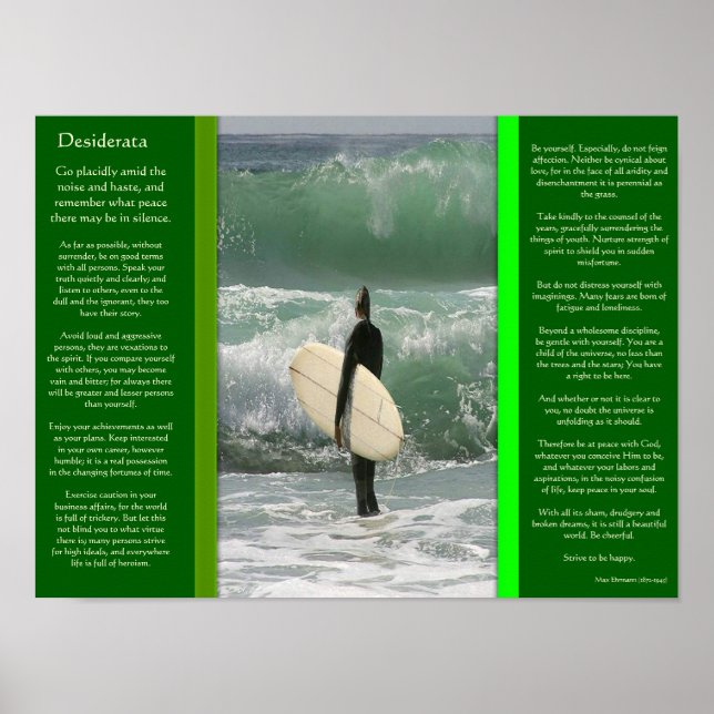 DESIDERATA surft die Wellenposter Poster (Vorne)