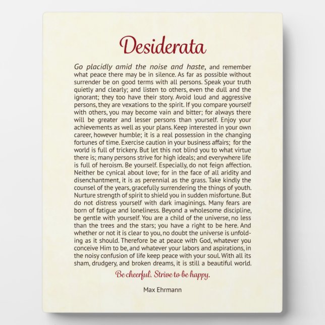 Desiderata Tabletop Plaque Fotoplatte (Vorderseite)