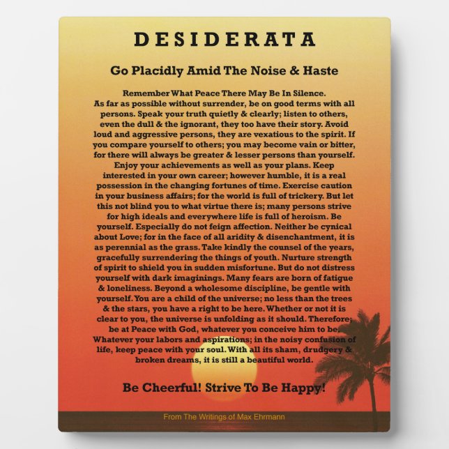 Desiderata Tropical Sunset Fotoplatte (Vorderseite)