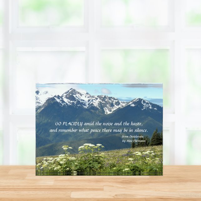 Desiderata Verse Mountains und Wiesen Landschaft Fotoblock (In Situ)