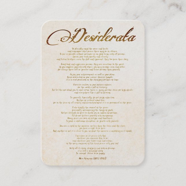 Desiderata / Wünsche in der kalligrafischen Kunst Visitenkarte (Vorderseite)