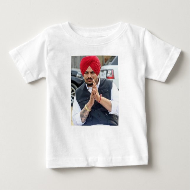Desigener Baby T - Shirt mit Sidhu Moose Wala Foto (Vorderseite)