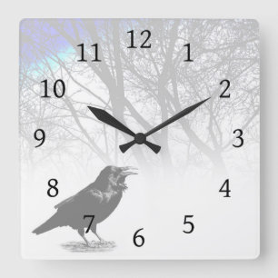 Design 12 Crow Raven Quadratische Wanduhr