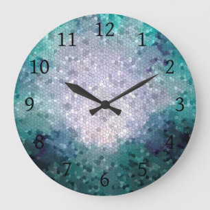 Design 15 Blue Aquamarin Green Aqua Mosaic Digital Große Wanduhr