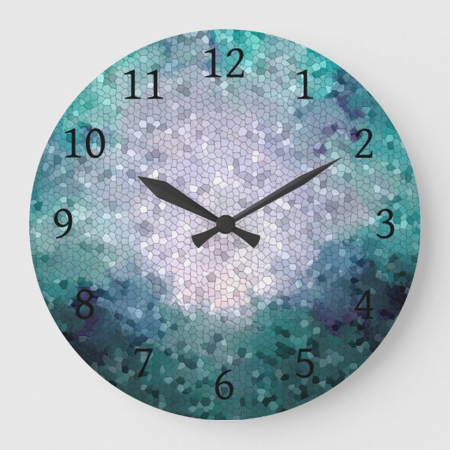 Design 15 Blue Aquamarin Green Aqua Mosaic Digital Große Wanduhr (Vorderseite)