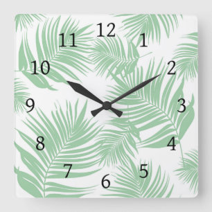 Design 165 Blätter mit grüner Palme Quadratische Wanduhr