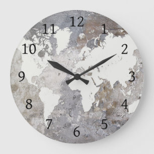 Design 220 Gray World Map Große Wanduhr