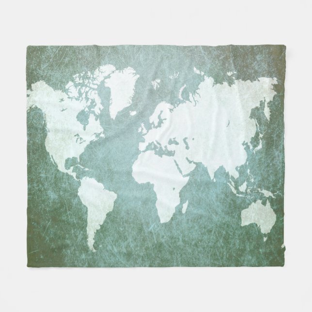 Design 55 Green World Map Fleecedecke (Vorderseite (Horizontal))