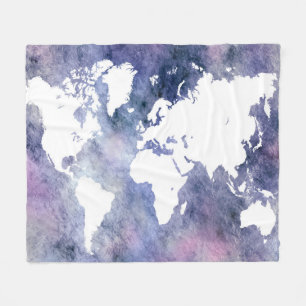 Design 65 blaue Weltkarte Fleecedecke