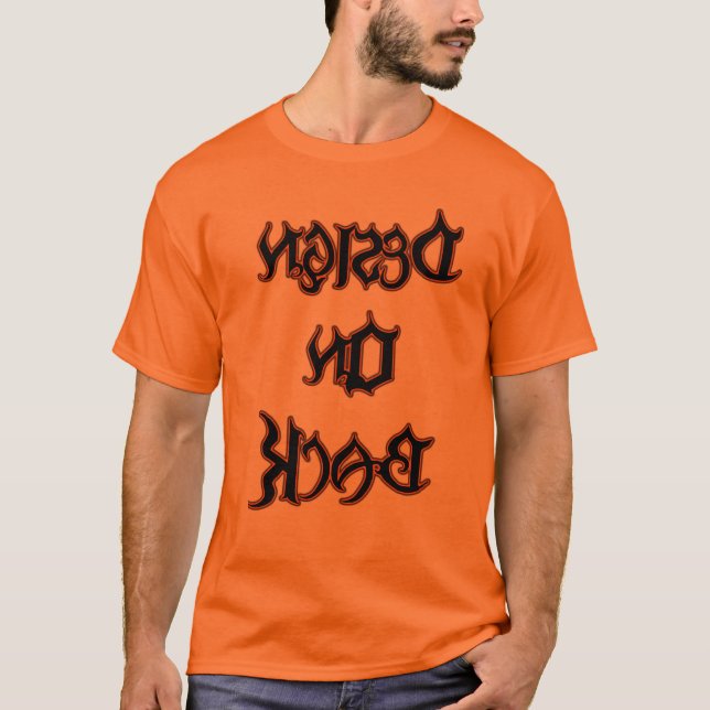 Design auf der Rückseite orange und schwarz T-Shirt (Vorderseite)