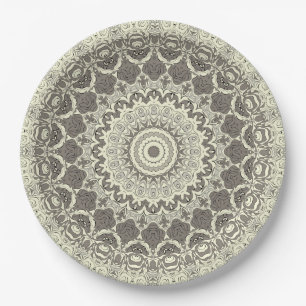 Design Beige und Taupe Mandala Pappteller