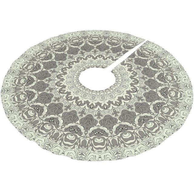 Design Beige und Taupe Mandala Polyester Weihnachtsbaumdecke (Schrägansicht)