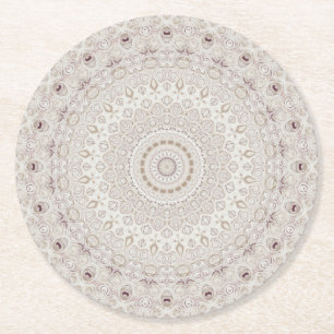 Design Beige und Taupe Mandala Runder Pappuntersetzer