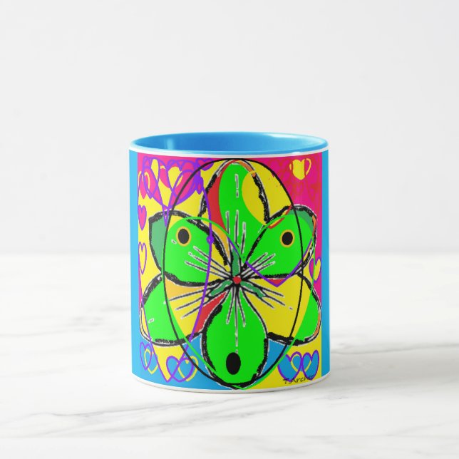 Design Blau-gelbe grüne Blume Tasse (Zentrum)