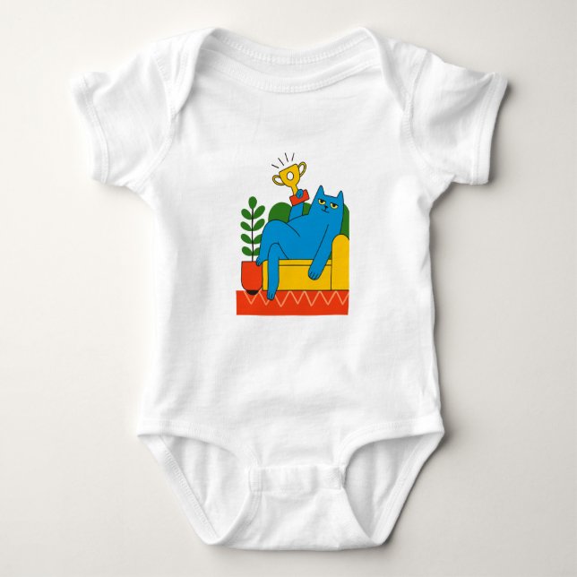 Design - Blue Cat Trophy Lounger - T-Shirt Baby  Baby Strampler (Vorderseite)