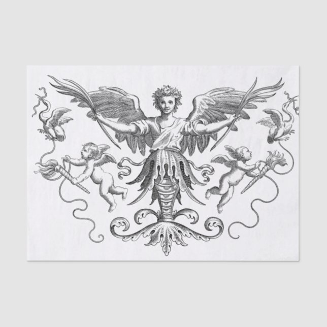 Design-Cherub Decoupage im Schwarz-Weiß-Stil Seidenpapier (Vorderseite)