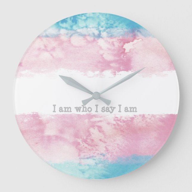 Design der Acryl-Wall-Uhr-Transgender-Flagge Große Wanduhr (Vorderseite)