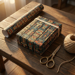 Design der amerikanischen Totem-Polen und Federn Geschenkpapier