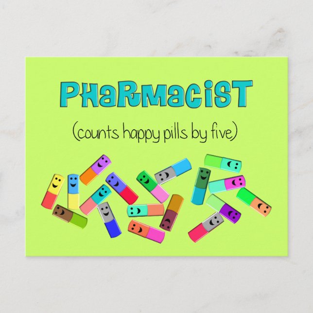 Design der Apotheke "Happy Pills" Postkarte (Vorderseite)